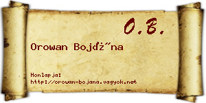 Orowan Bojána névjegykártya